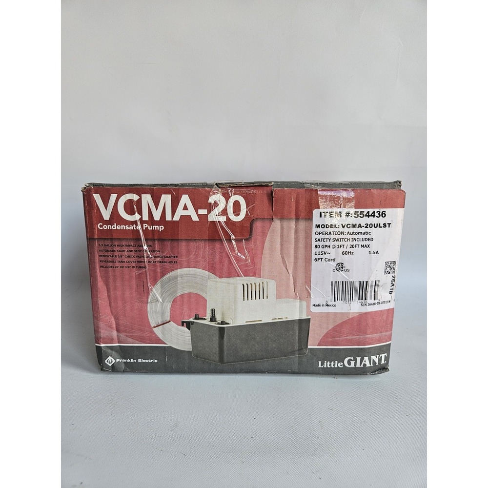 Little Giant VCMA-20ULST Condensate Pump 80 GPH 115V 20ft Tube 554436